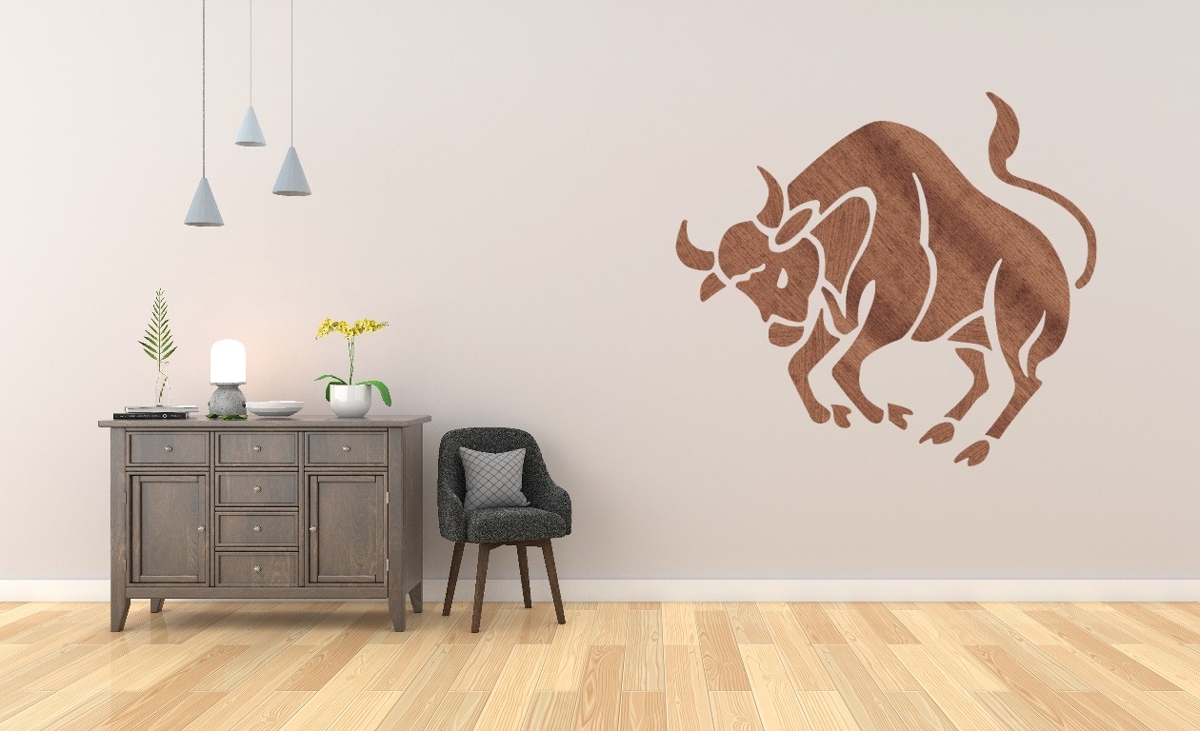 طرح دیوار گاو نر نقاشی دیواری گاو نر مناسب برای استفاده در دستگاه های cnc چوب و cnc لیزر - laser cut bull wall art bull wall mural cdr file