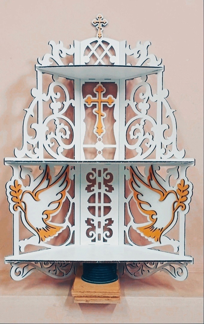 طرح قفسه دیواری چوبی مناسب برای استفاده در دستگاه های cnc چوب و cnc لیزر - laser cut wooden wall altar shelf cdr file
