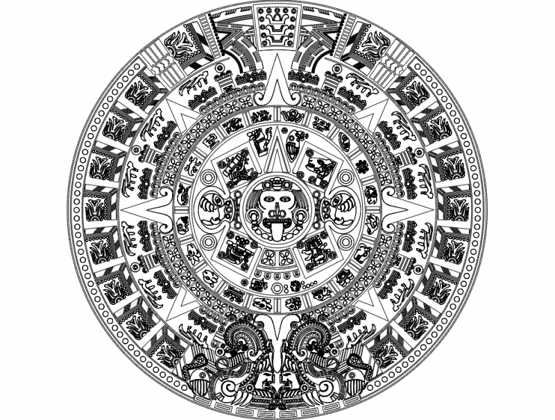 طرح وکتور سنگ خورشید آزتک مناسب برای استفاده در دستگاه های cnc چوب و cnc لیزر - aztec sun stone vectors dxf file