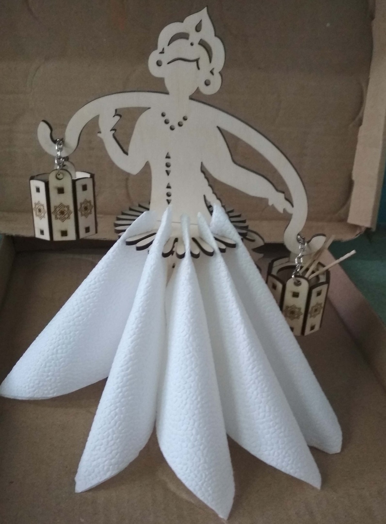 طرح جای دستمال سفره دخترانه تزئینی مناسب برای استفاده در دستگاه های cnc چوب و cnc لیزر - girl napkin holder decorative woman design dxf file