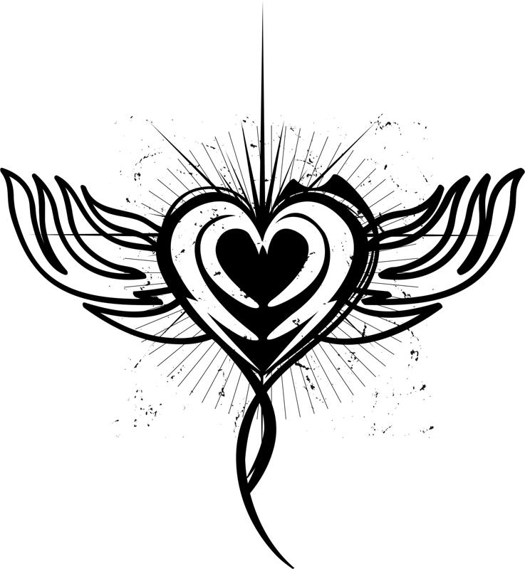طرح فایل ai طرح خالکوبی قلب بالدار مناسب برای استفاده در دستگاه های cnc چوب و cnc لیزر - winged heart tattoo design ai file