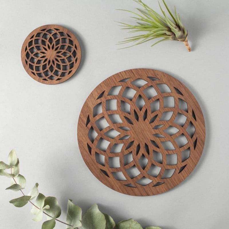 طرح زیرلیوانی‌های گل زندگی مناسب برای استفاده در دستگاه های cnc چوب و cnc لیزر - laser cut flower of life coasters