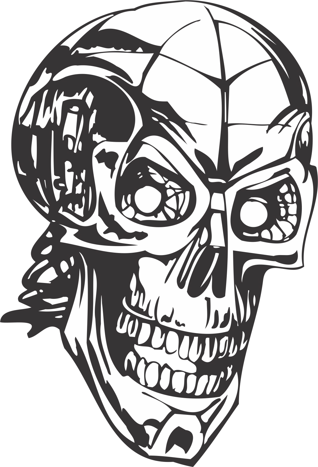 طرح اسکلت جمجمه انسان مناسب برای استفاده در دستگاه های cnc چوب و cnc لیزر - human skull skeleton dxf file