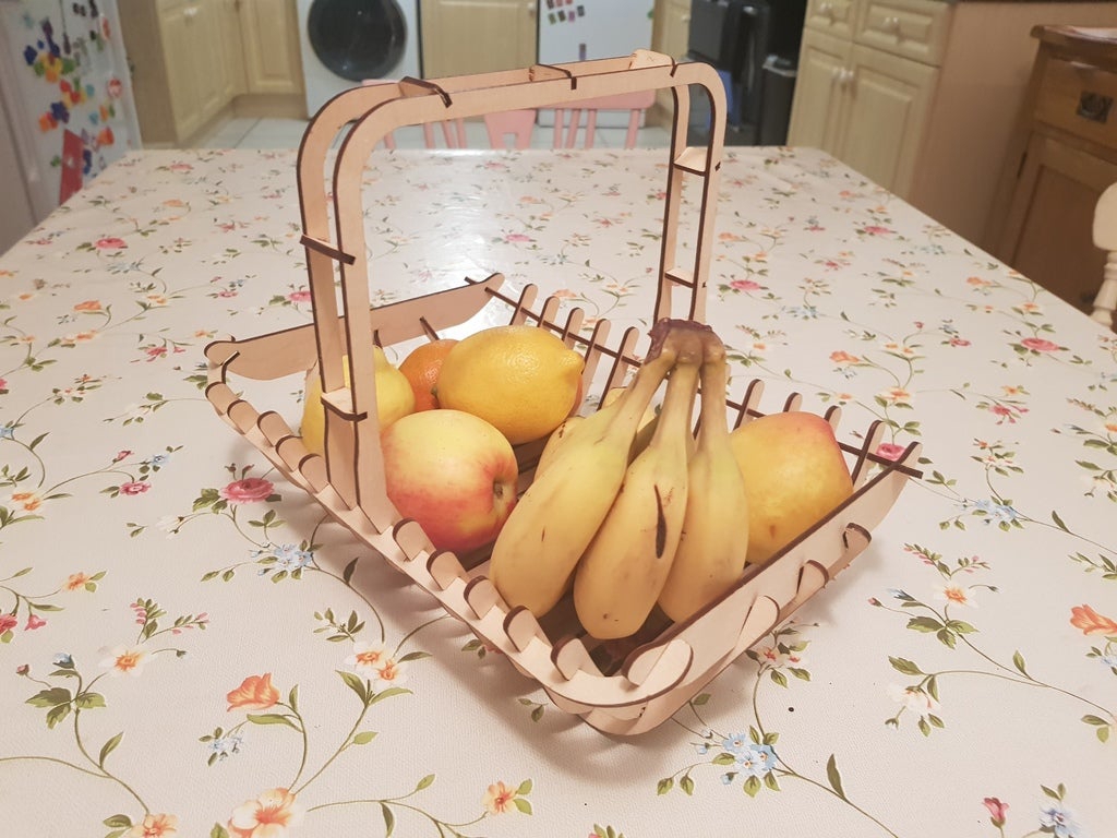طرح سبد میوه با ضخامت ۳ میلی‌متر مناسب برای استفاده در دستگاه های cnc چوب و cnc لیزر - laser cut fruit basket 3mm dxf file