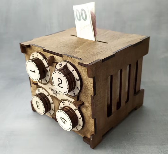 طرح گاوصندوق با قفل ترکیبی مناسب برای استفاده در دستگاه های cnc چوب و cnc لیزر - laser cut safe with combination lock cdr file