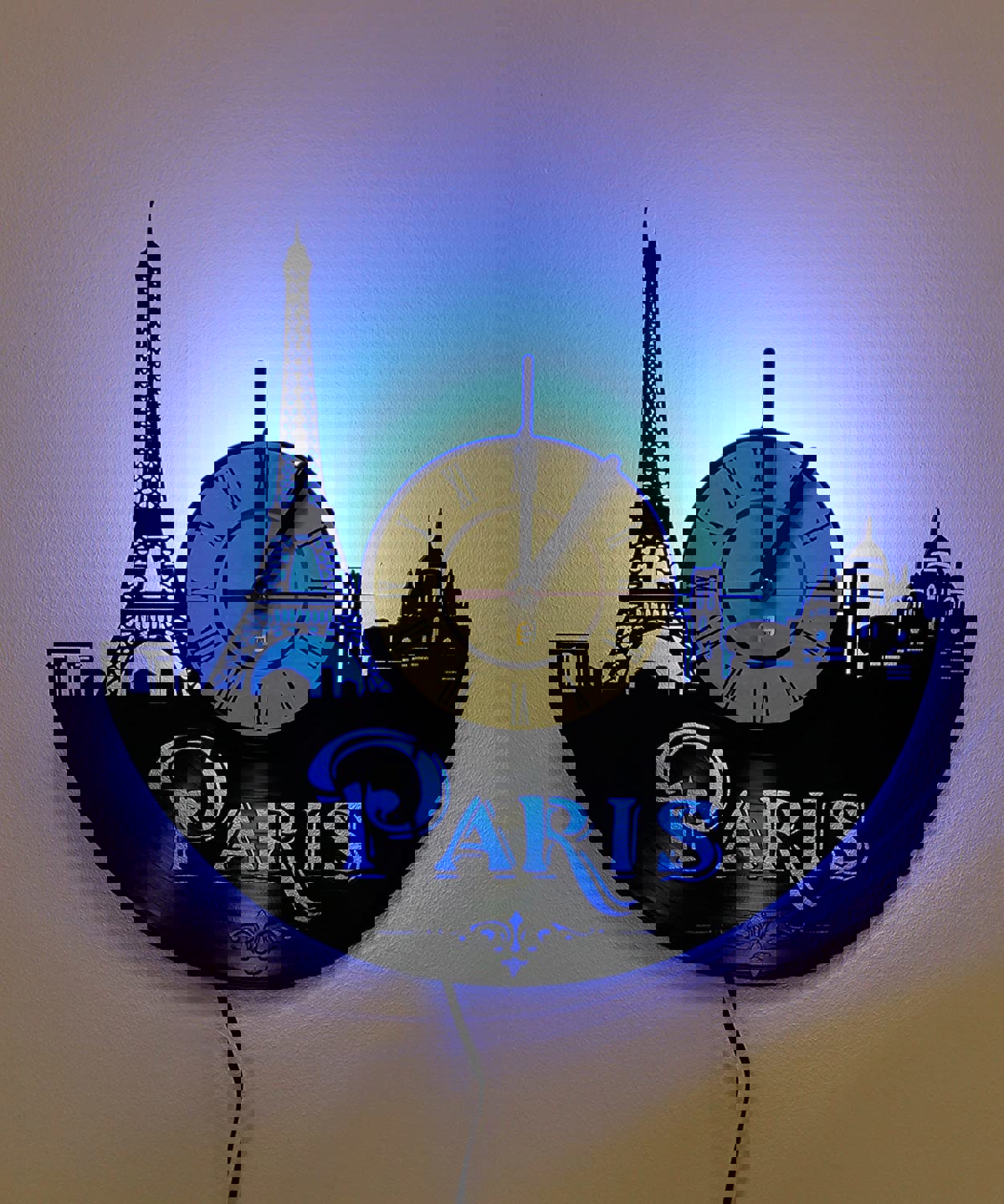 طرح ساعت دیواری وینیل پاریس فرانسه مناسب برای استفاده در دستگاه های cnc چوب و cnc لیزر - laser cut paris france vinyl record wall clock dxf file