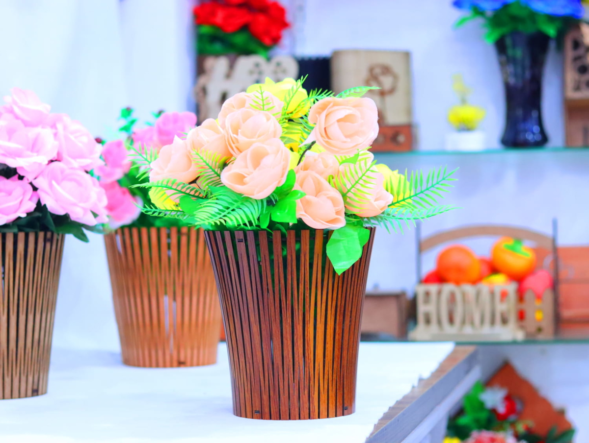 طرح سبد گل گرد با ضخامت 3 میلی‌متر مناسب برای استفاده در دستگاه های cnc چوب و cnc لیزر - laser cut round flower basket 3mm cdr file