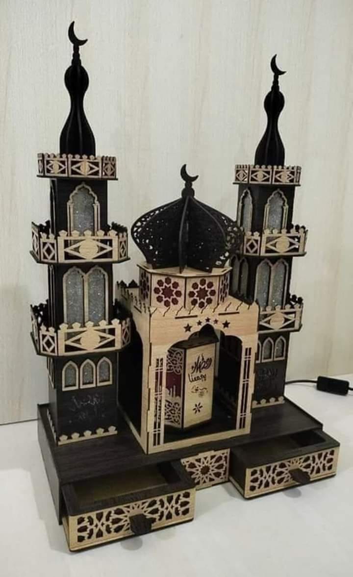 طرح سه بعدی مسجد چوبی مناسب برای استفاده در دستگاه های cnc چوب و cnc لیزر - laser cut wooden mosque 3d cdr file