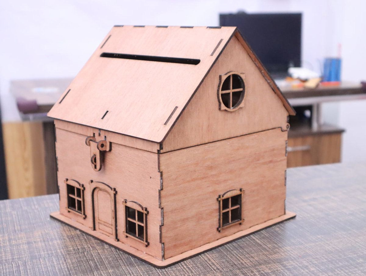 طرح سه بعدی جعبه کارت عروسی مناسب برای استفاده در دستگاه های cnc چوب و cnc لیزر - laser cut wedding house card box 3mm cdr file