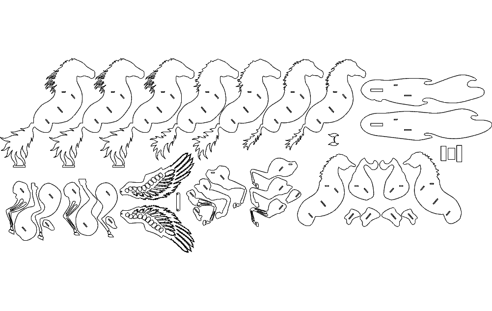 طرح اسب بالدار caballo alado مناسب برای استفاده در دستگاه های cnc چوب و cnc لیزر - caballo alado winged horse dxf file