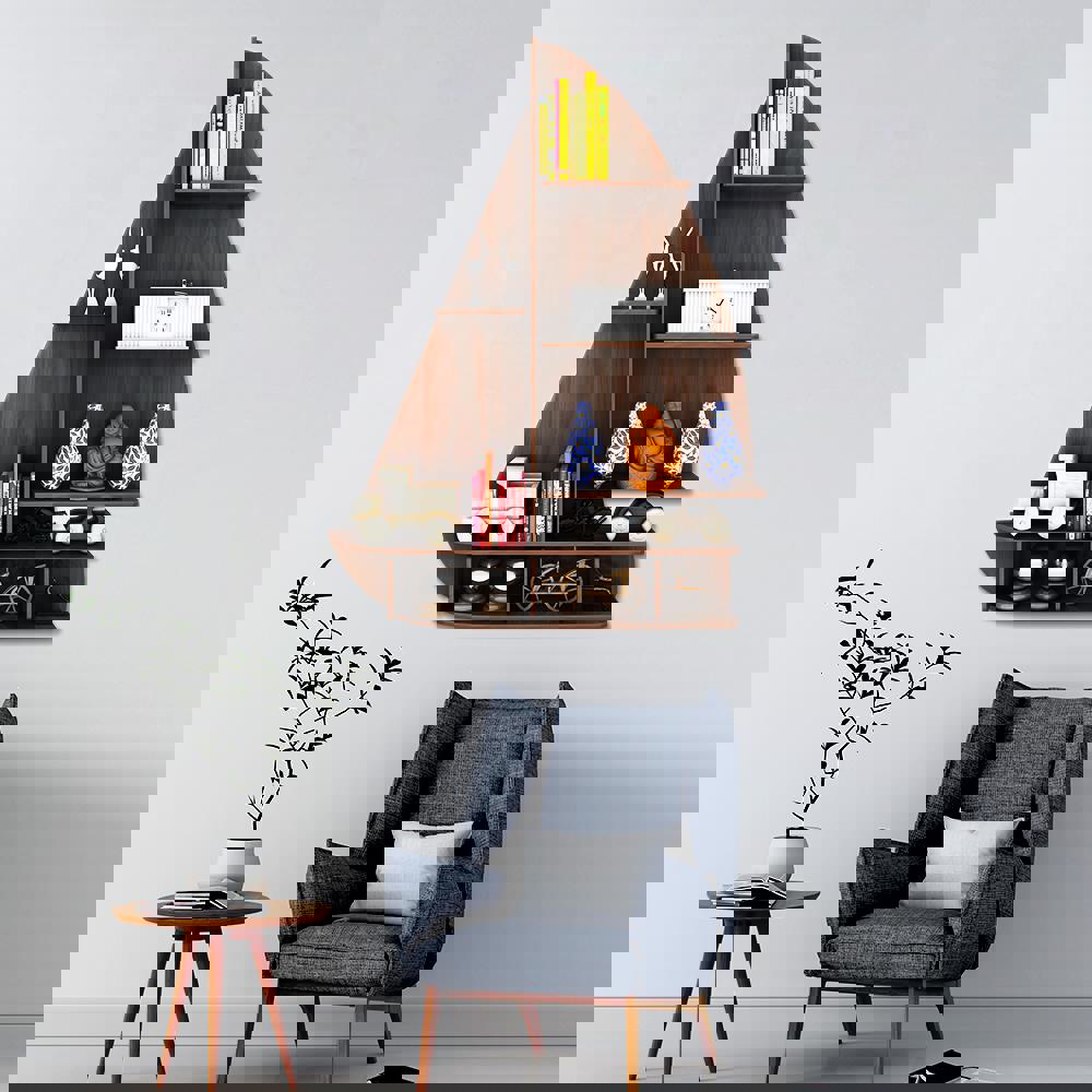 طرح قفسه قایق، قفسه دیواری چوبی برای دکور خانه، مناسب برای استفاده در دستگاه های cnc چوب و cnc لیزر - laser cut boat shelf home decor ship wooden wall shelf cdr file