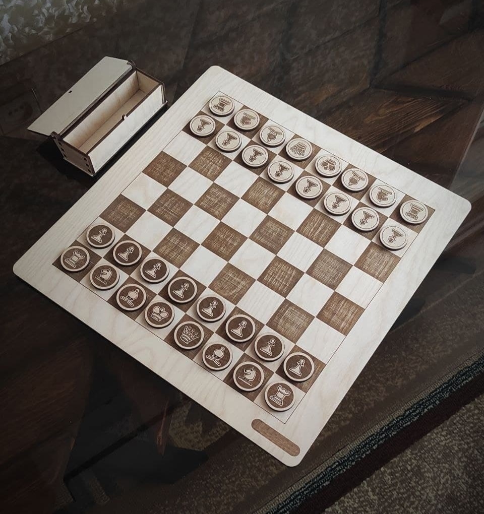 طرح صفحه و مهره‌های شطرنج چوبی ( ) مناسب برای استفاده در دستگاه های cnc چوب و cnc لیزر - laser cut wooden chess board and pieces cdr file