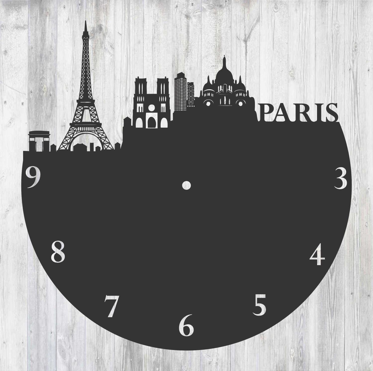 طرح ساعت دیواری وینیل پاریس فرانسه مناسب برای استفاده در دستگاه های cnc چوب و cnc لیزر - paris france vinyl record wall clock laser cut template cdr file