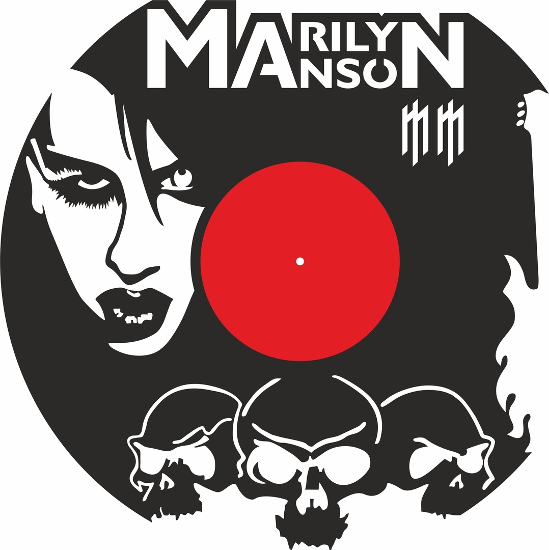 طرح ساعت دیواری وینیل مرلین منسون مناسب برای استفاده در دستگاه های cnc چوب و cnc لیزر - laser cut marilyn manson vinyl record wall clock cdr file