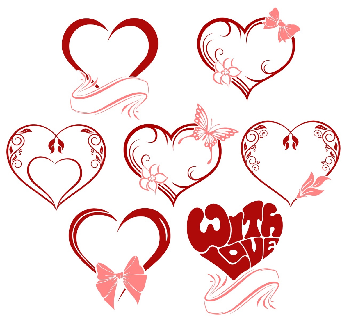 طرح فایل وکتور قلب‌های روز ولنتاین مناسب برای استفاده در دستگاه های cnc چوب و cnc لیزر - valentine day hearts vectors svg file