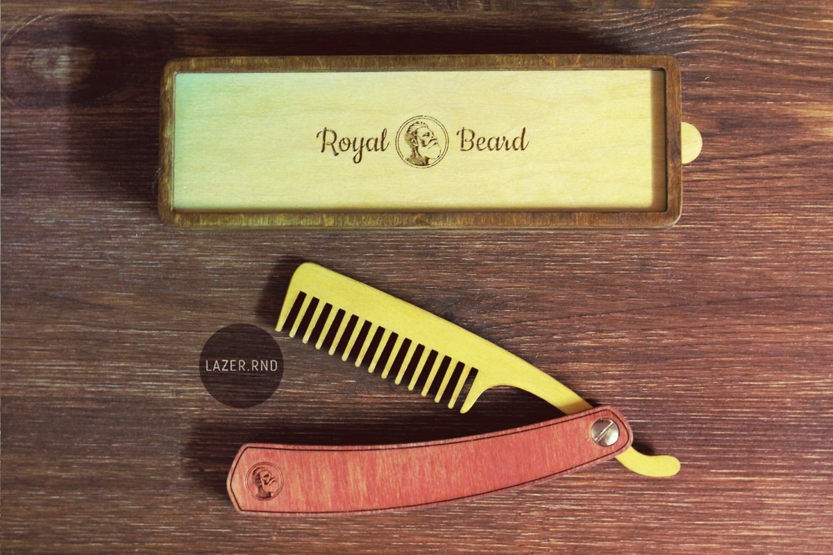 طرح شانه ریش تاشو به همراه جعبه، مناسب برای استفاده در دستگاه های cnc چوب و cnc لیزر - laser cut folding beard comb template with box cdr file