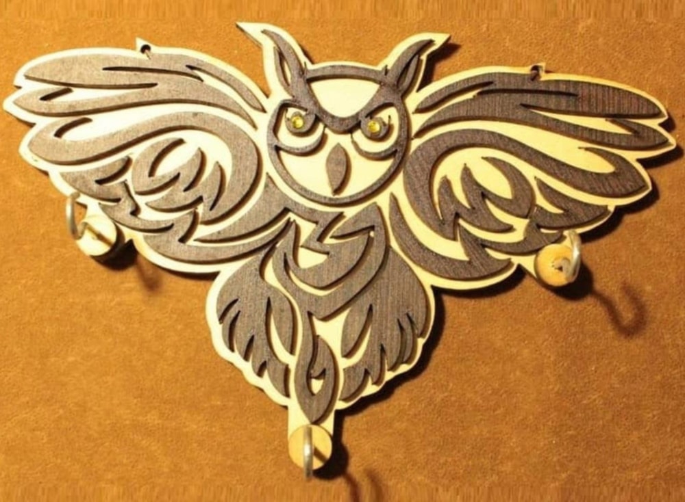 طرح جاکلیدی جغد مناسب برای استفاده در دستگاه های cnc چوب و cnc لیزر - laser cut owl key holder cdr file