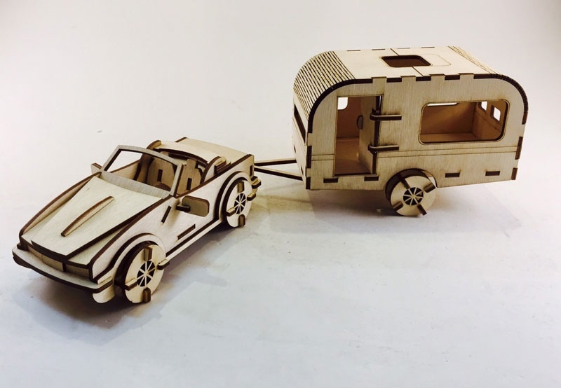 طرح مدل سه بعدی چوبی کاروان مناسب برای استفاده در دستگاه های cnc چوب و cnc لیزر - laser cut caravan 3d wooden model cdr file