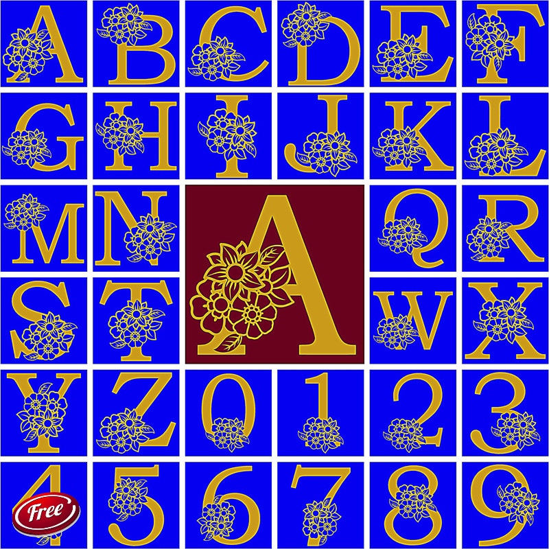 طرح حروف و اعداد گل مناسب برای استفاده در دستگاه های cnc چوب و cnc لیزر - laser cut floral alphabet and numbers dxf file