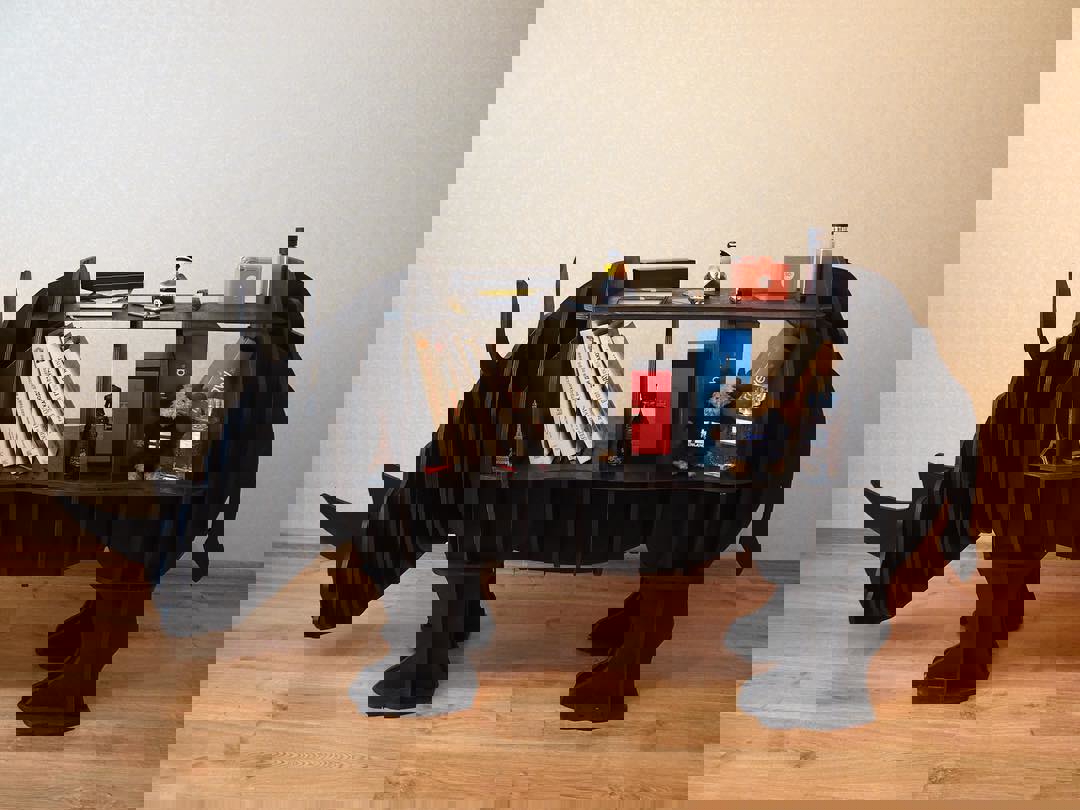 طرح قفسه نگهداری کرگدن با ضخامت 8 میلی‌متر مناسب برای استفاده در دستگاه های cnc چوب و cnc لیزر - rhinoceros storage shelf 8mm cdr file