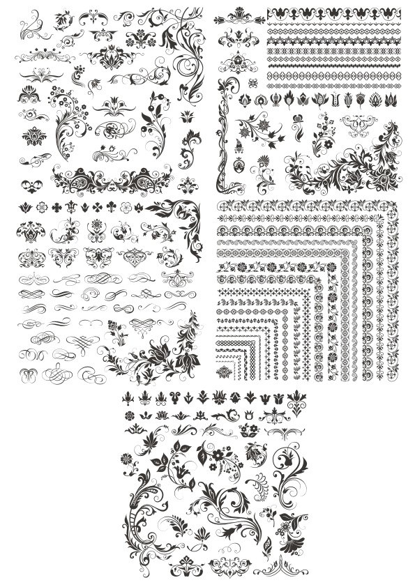 طرح المان های تزئینی گلدار مناسب برای استفاده در دستگاه های cnc چوب و cnc لیزر - decor floral elements cdr file