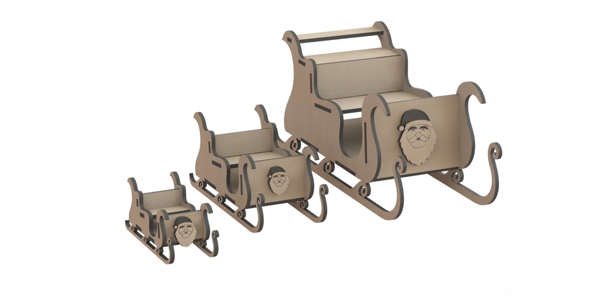 طرح کاردستی سه بعدی سورتمه چوبی کریسمس مناسب برای استفاده در دستگاه های cnc چوب و cnc لیزر - 3d sleigh wooden christmas craft dxf file