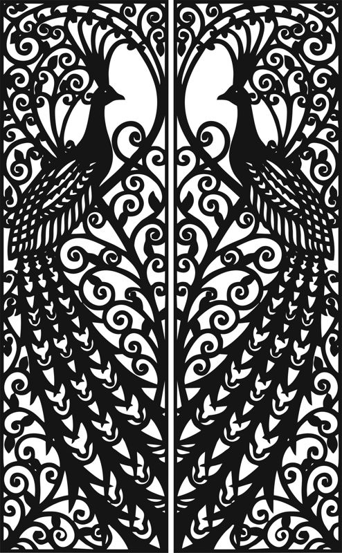 طرح درب طرح طاووس مناسب برای استفاده در دستگاه های cnc چوب و cnc لیزر - laser cut door design peacock cdr file