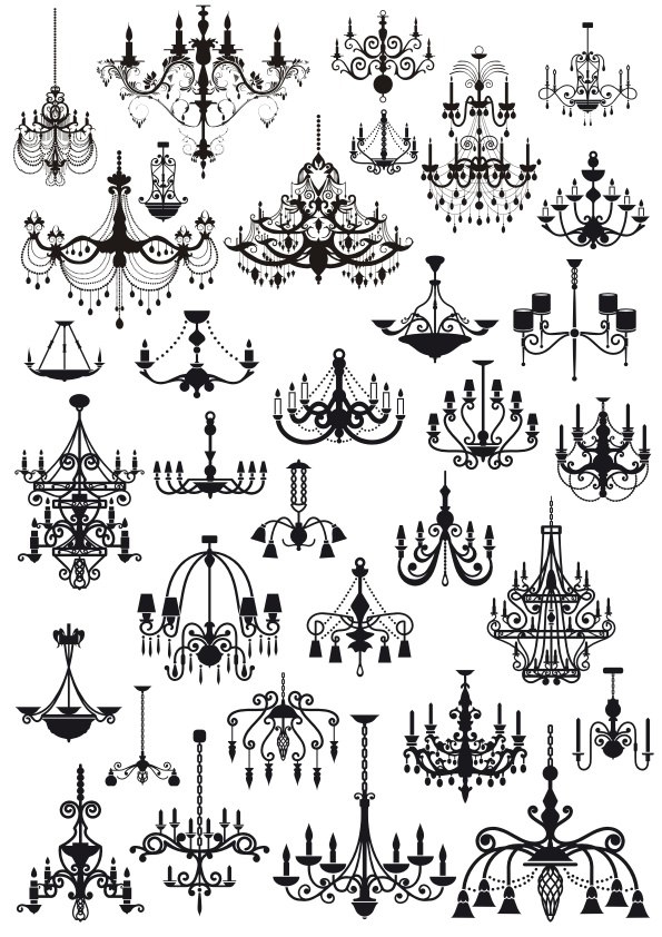 طرح فایل وکتور مجموعه سیلوئت لوستر مناسب برای استفاده در دستگاه های cnc چوب و cnc لیزر - chandelier silhouette vector set cdr file