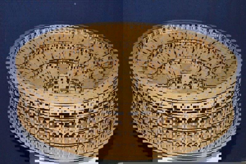 طرح مدل پازل مینیاتوری چوبی کولوسئوم رومی مناسب برای استفاده در دستگاه های cnc چوب و cnc لیزر - laser cut wooden roman colosseum miniature puzzle model