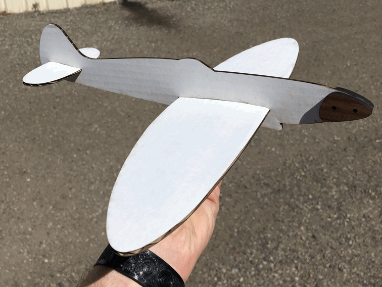 طرح گلایدر بالسا اسپیت‌فایر مناسب برای استفاده در دستگاه های cnc چوب و cnc لیزر - laser cut balsa spitfire glider dxf file
