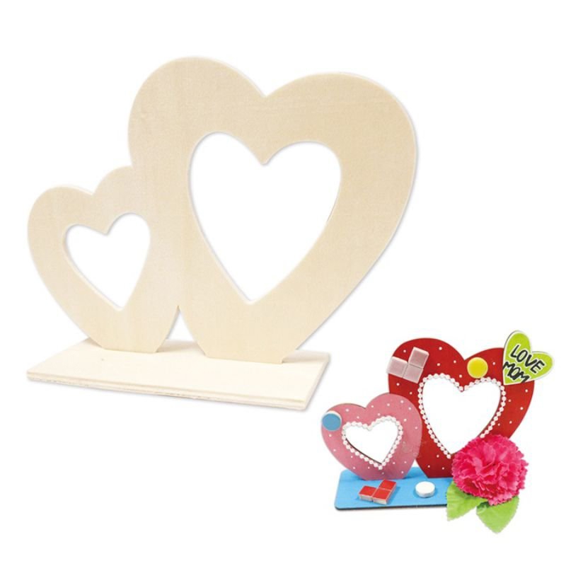 طرح پایه نمایش دو قلب چوبی مناسب برای استفاده در دستگاه های cnc چوب و cnc لیزر - laser cut wooden double heart display stand