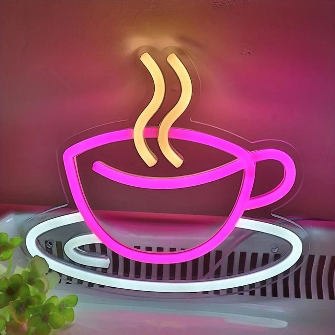 طرح تابلو نئون فنجان قهوه مناسب برای استفاده در دستگاه های cnc چوب و cnc لیزر - laser cut coffee cup neon sign