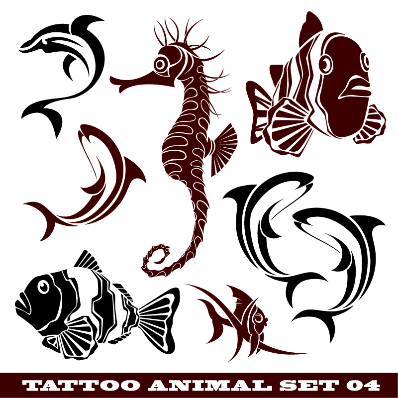 طرح فایل وکتور طرح خالکوبی حیوانات . مناسب برای استفاده در دستگاه های cnc چوب و cnc لیزر - tattoo animal vector set eps file