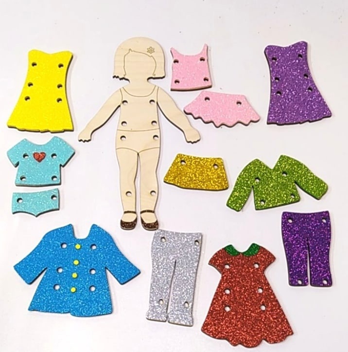 طرح اسباب بازی دخترانه طرح توری چوبی مخصوص بازی پازل پیش دبستانی مناسب برای استفاده در دستگاه های cnc چوب و cnc لیزر - laser cut wooden lacing girls threading lacing toy puzzle game preschool cdr file