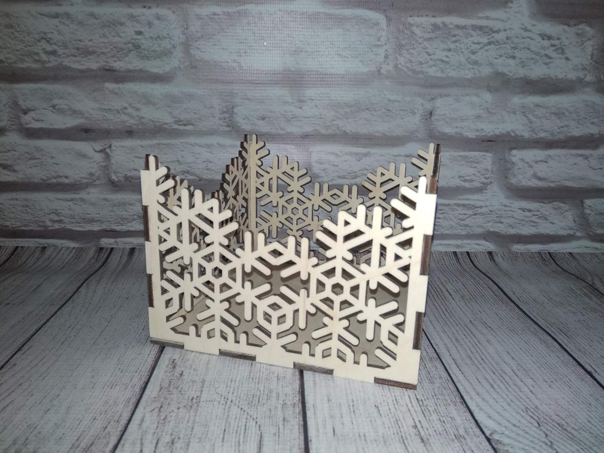 طرح جا دستمال سفره دانه برف مناسب برای استفاده در دستگاه های cnc چوب و cnc لیزر - laser cut napkin holder snowflake cdr file