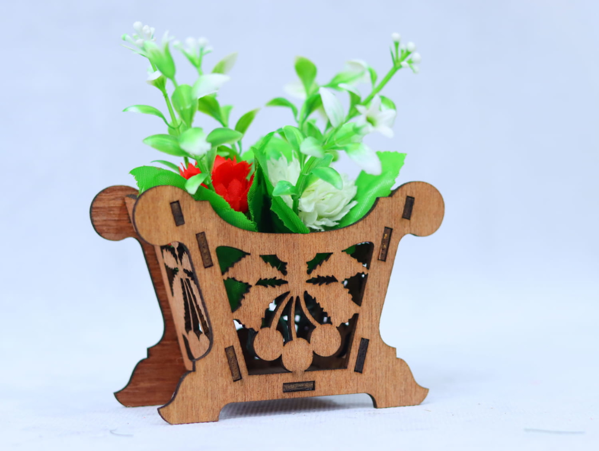 طرح سبد گل کوچک با ضخامت 3 میلی‌متر مناسب برای استفاده در دستگاه های cnc چوب و cnc لیزر - laser cut mini flower basket 3mm cdr file