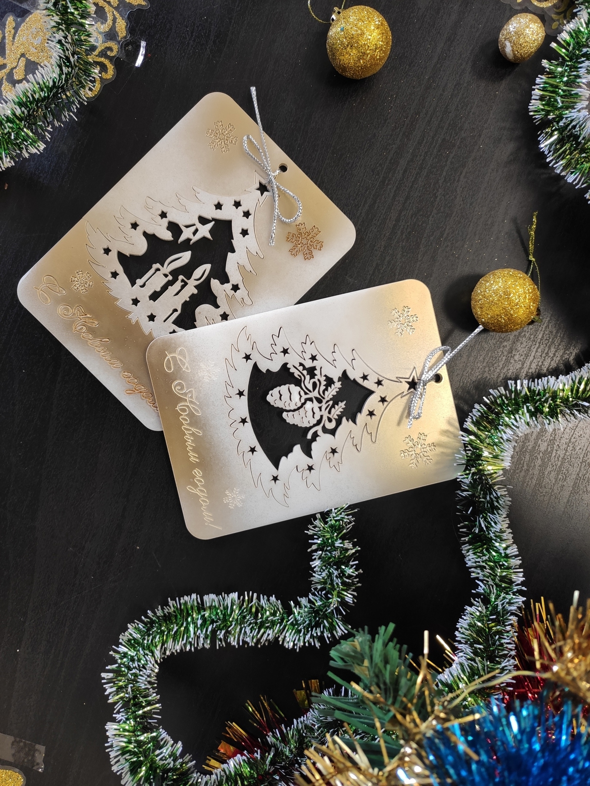 طرح کارت پستال کریسمس مناسب برای استفاده در دستگاه های cnc چوب و cnc لیزر - laser cut christmas tree decor happy new year postcards cdr file