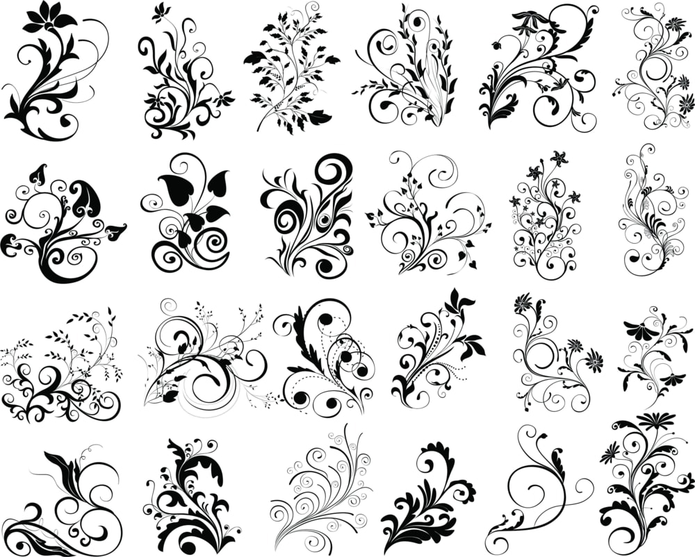 طرح گل های سیاه و سفید چرخشی مناسب برای استفاده در دستگاه های cnc چوب و cnc لیزر - black floral swirl cdr file
