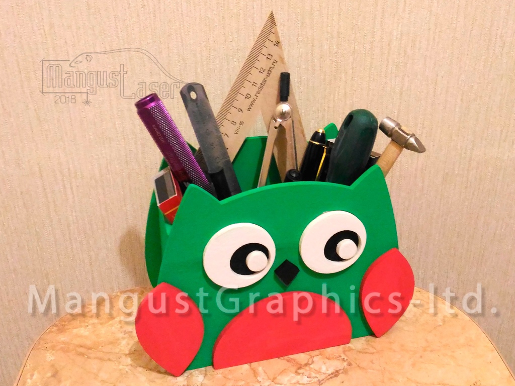 طرح جا خودکاری طرح جغد مناسب برای استفاده در دستگاه های cnc چوب و cnc لیزر - laser cut owl organizer pen holder cdr file