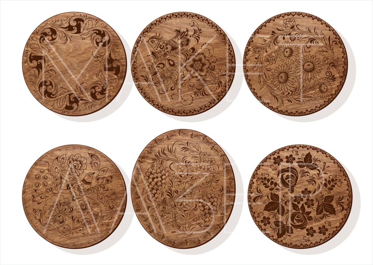 طرح حکاکی لیزری زیرلیوانی مناسب برای استفاده در دستگاه های cnc چوب و cnc لیزر - laser engraved coasters cdr file