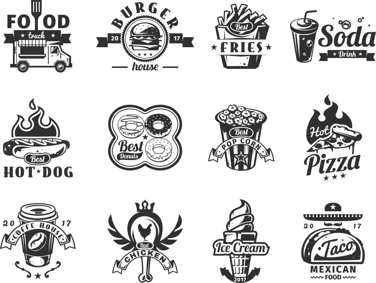 طرح مجموعه لوگو با طرح غذا مناسب برای استفاده در دستگاه های cnc چوب و cnc لیزر - food logo set cdr file
