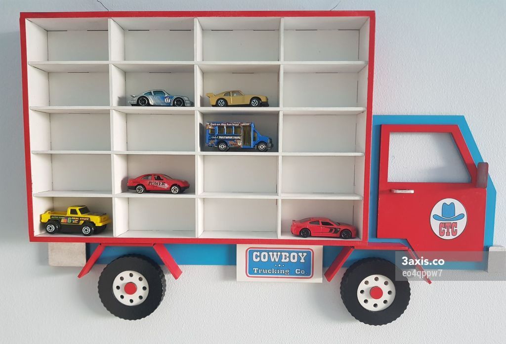 طرح کامیون برای نگهداری ماشین اسباب بازی مناسب برای استفاده در دستگاه های cnc چوب و cnc لیزر - laser cut display truck for toy car storage ai file