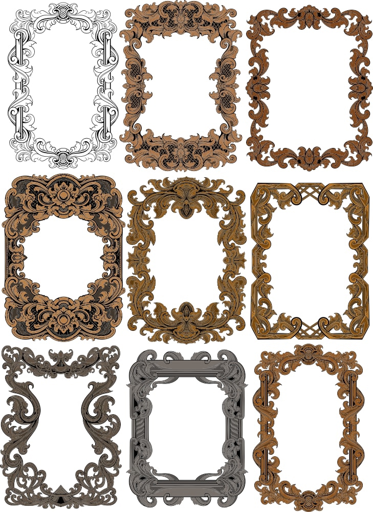 طرح مجموعه حاشیه‌های لوکس مناسب برای استفاده در دستگاه های cnc چوب و cnc لیزر - luxury borders set cdr file