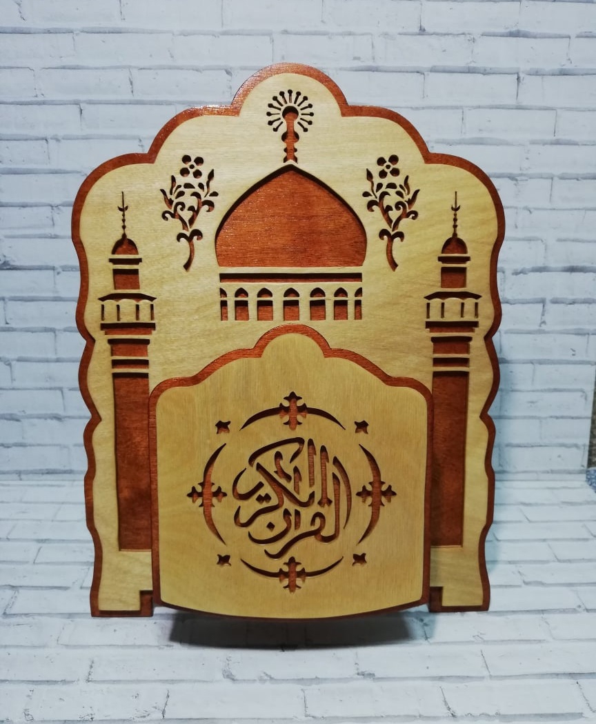طرح جا قرآنی تزئینی مناسب برای استفاده در دستگاه های cnc چوب و cnc لیزر - laser cut decorative quran holder dxf file