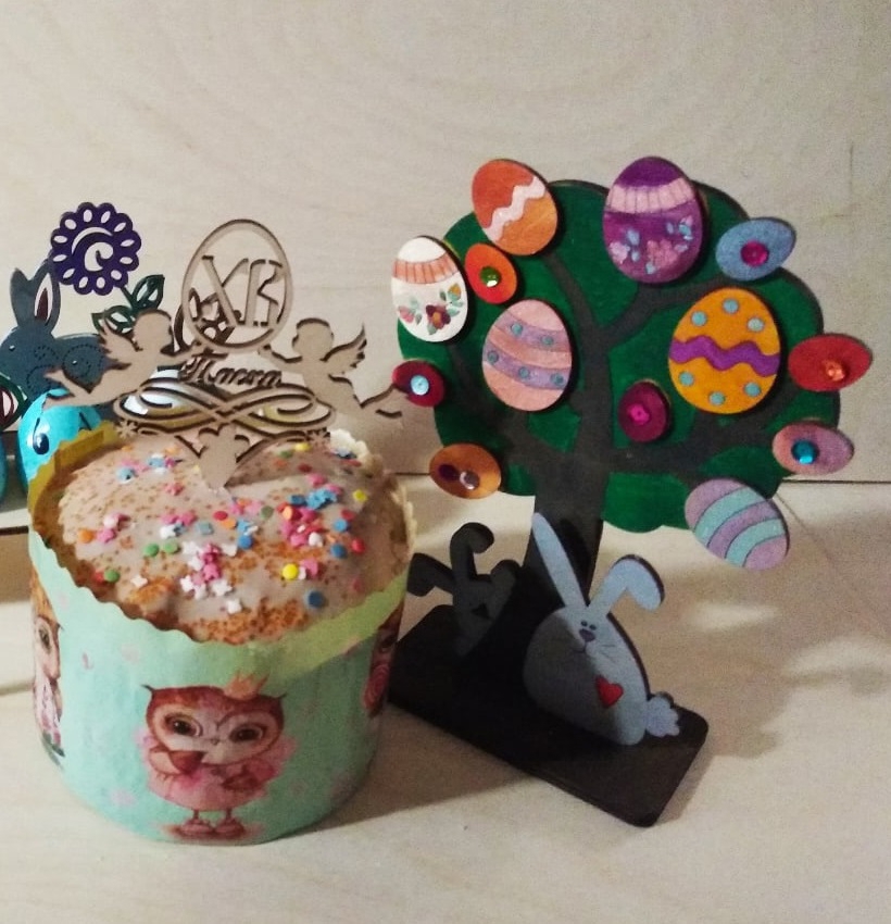 طرح درخت عید پاک مبارک مناسب برای استفاده در دستگاه های cnc چوب و cnc لیزر - laser cut happy easter tree decoration cdr file