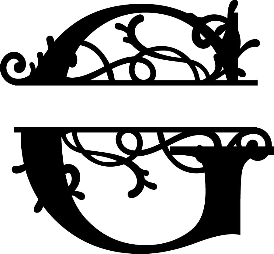 طرح مونوگرام شکفته حرف G مناسب برای استفاده در دستگاه های cnc چوب و cnc لیزر - flourished split monogram g letter eps file