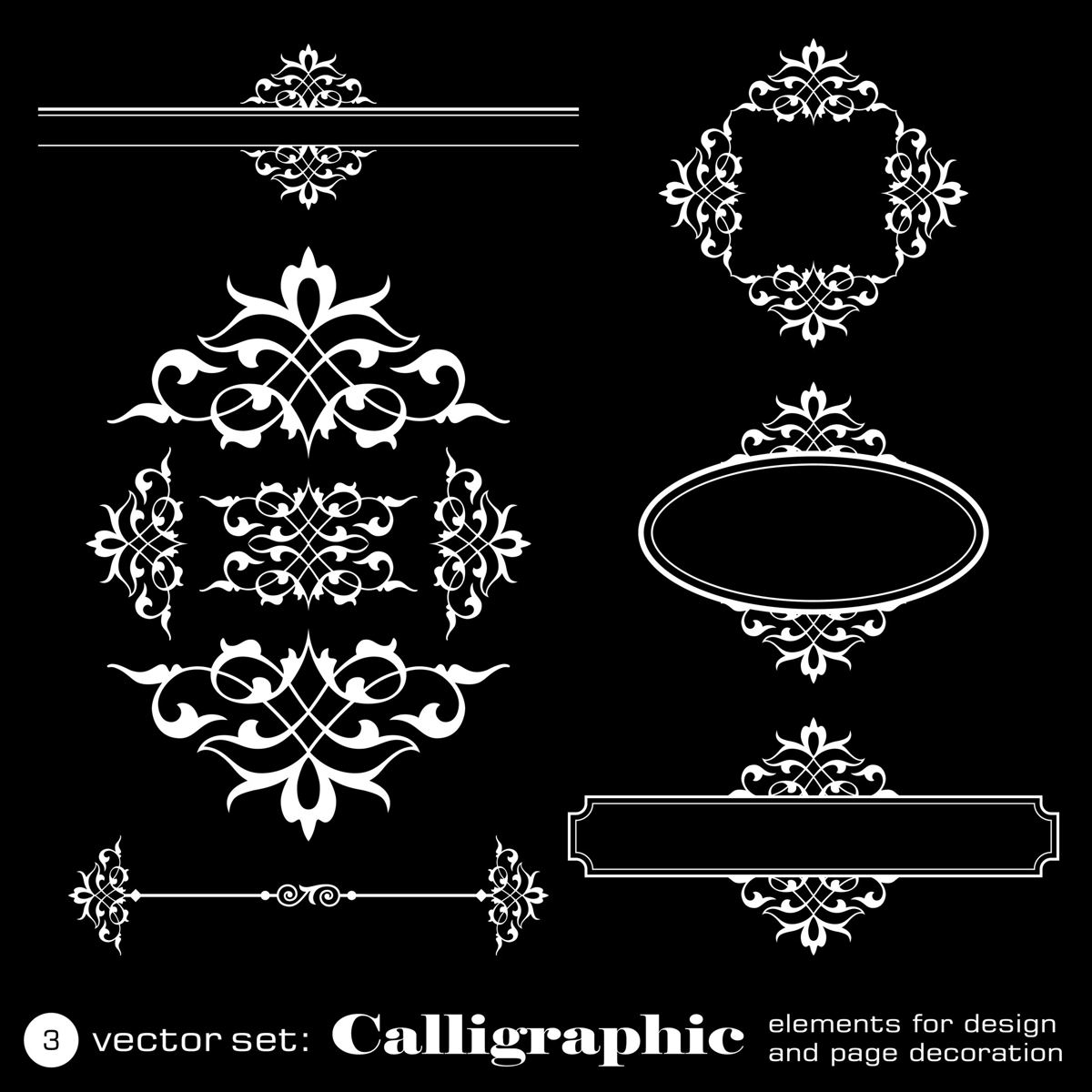 طرح وکتور المان های خوشنویسی برای طراحی مناسب برای استفاده در دستگاه های cnc چوب و cnc لیزر - calligraphic elements for design eps file