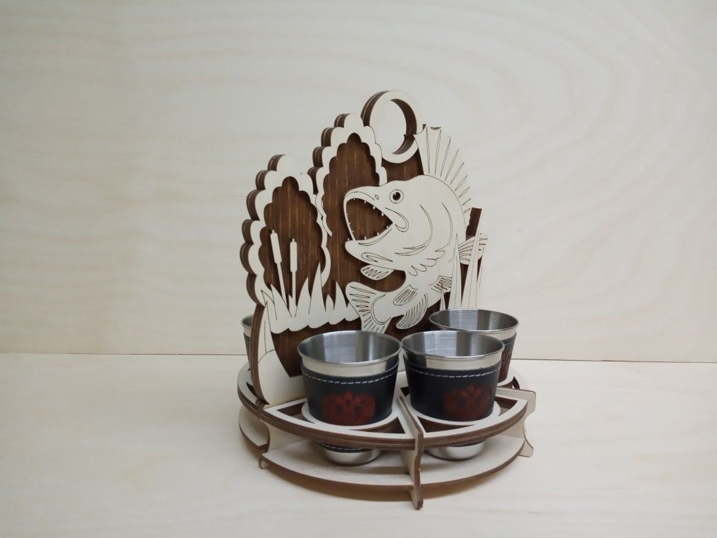 طرح جا لیوانی مینی بار مناسب برای استفاده در دستگاه های cnc چوب و cnc لیزر - laser cut mini bar glass holder cdr file