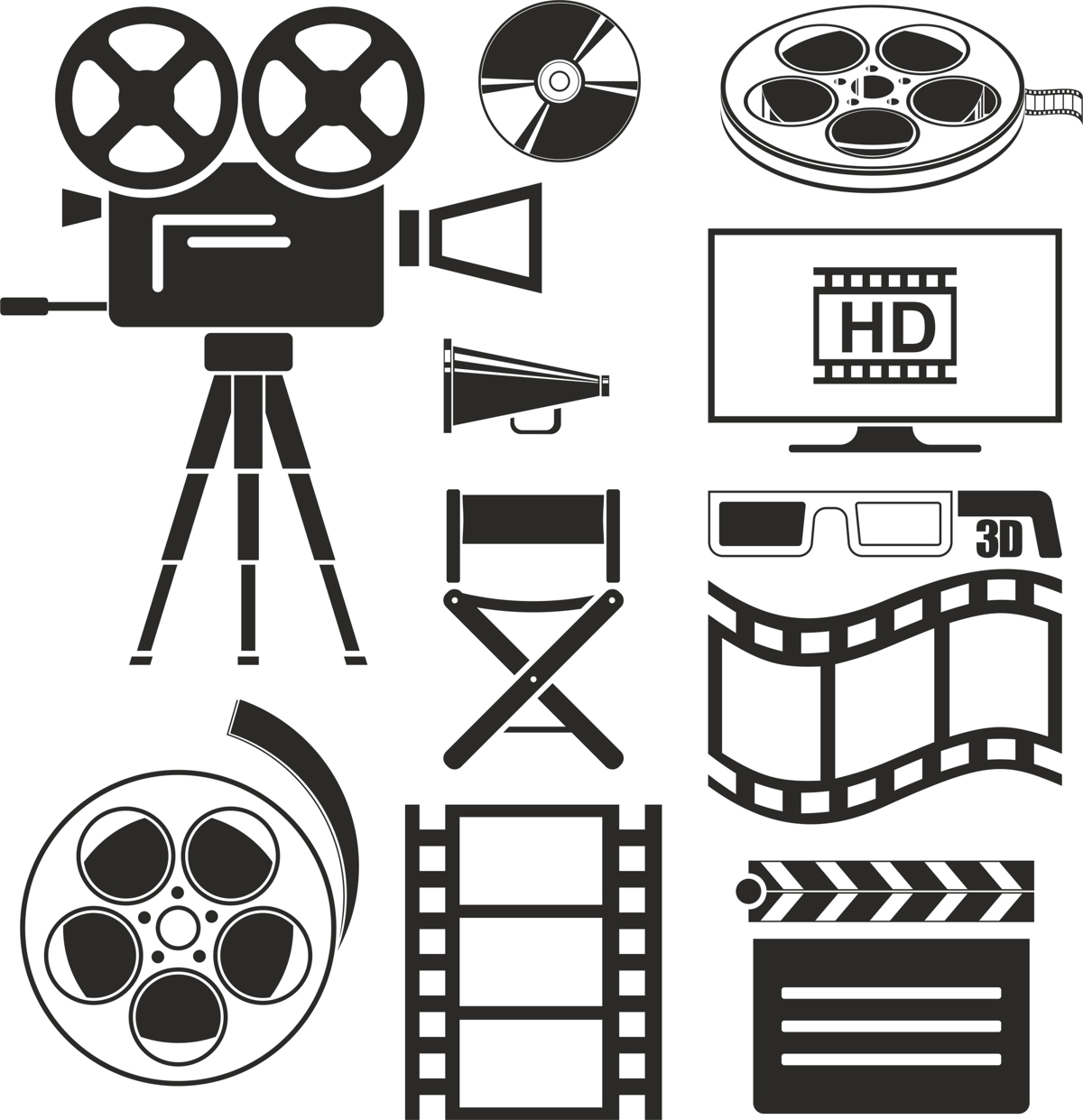 طرح مجموعه آیکون‌های فیلم مناسب برای استفاده در دستگاه های cnc چوب و cnc لیزر - movie icons set cdr file