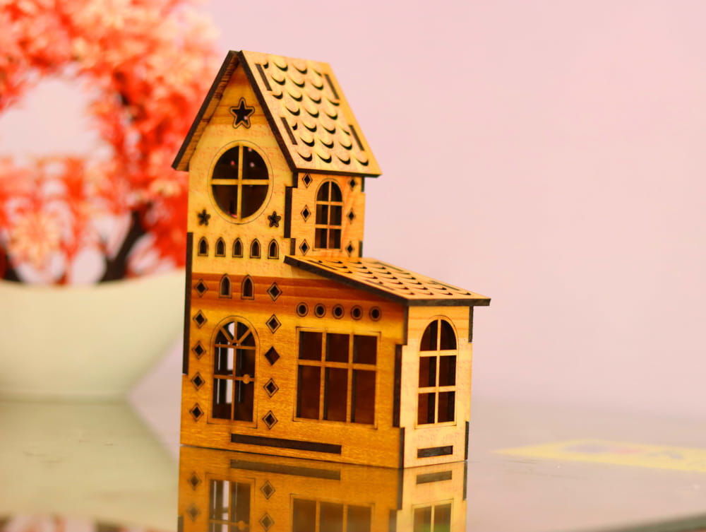 طرح خانه مینیاتوری مناسب برای استفاده در دستگاه های cnc چوب و cnc لیزر - laser cut miniature house kit cdr file